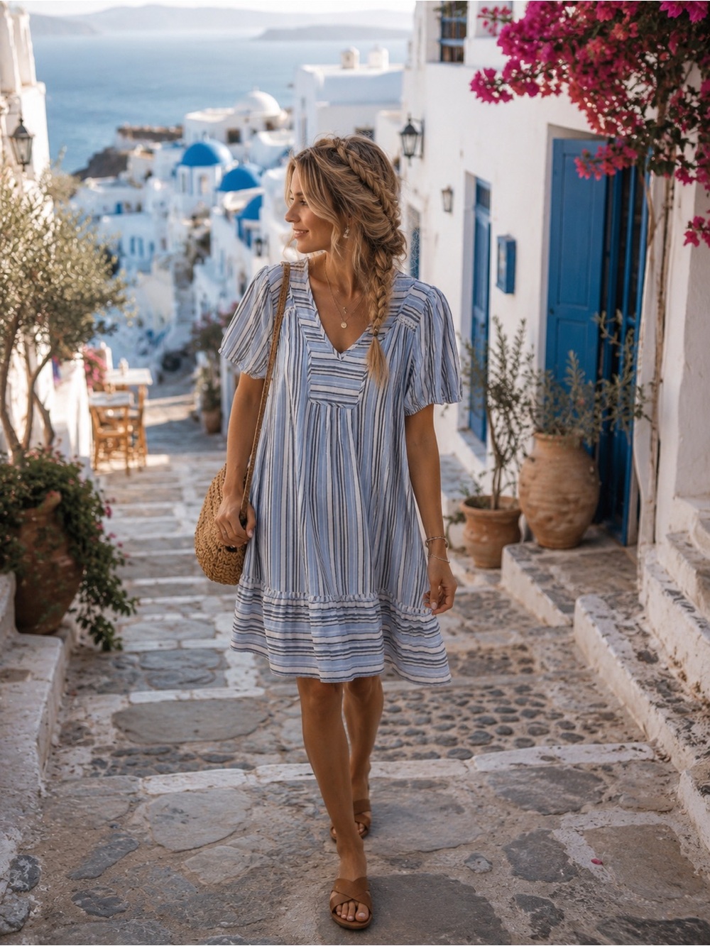 Nurture by westbound Blue and White Striped V-Neck Mini Dress